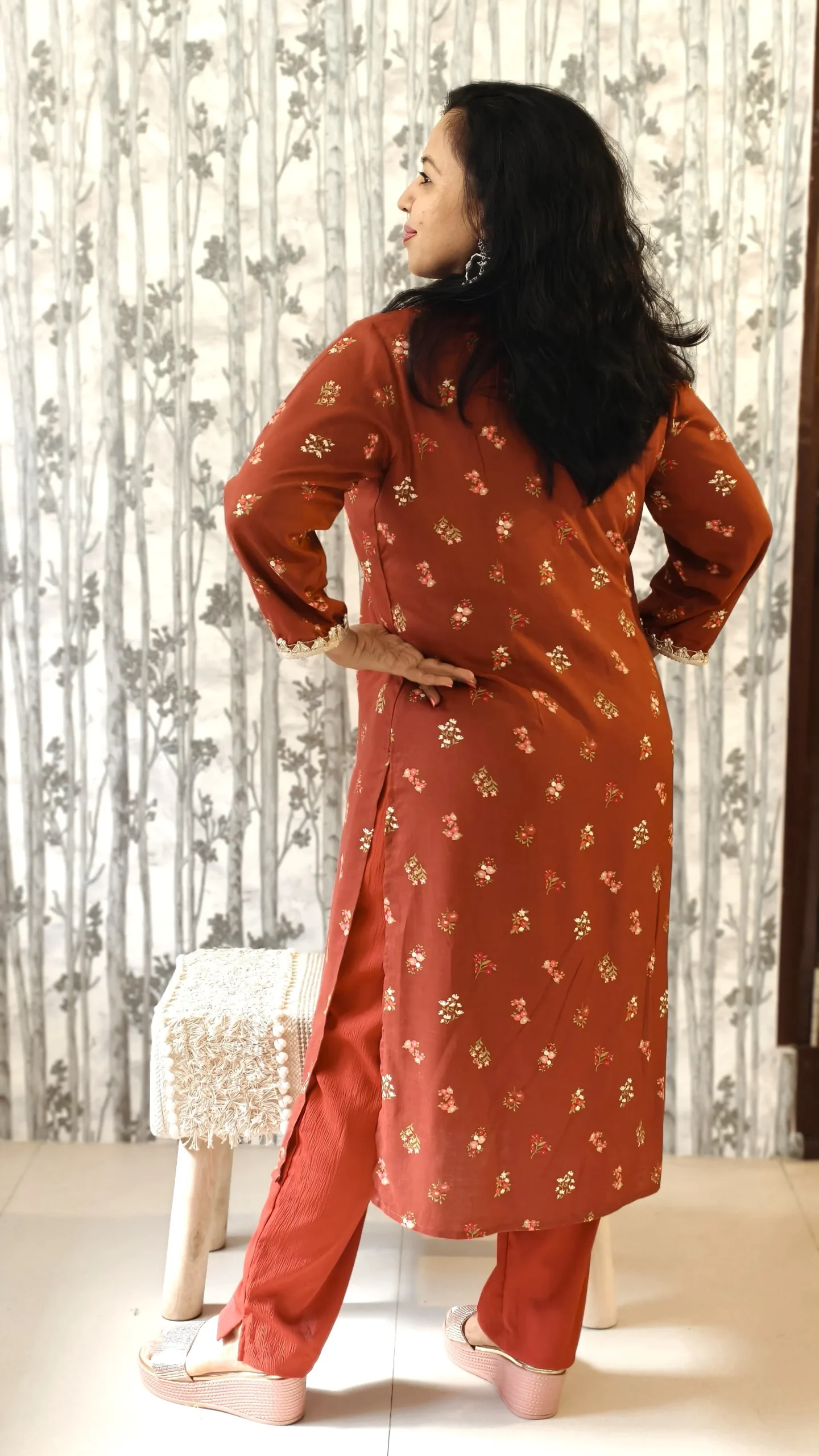 Nine2Five Rust Ethnic Co-ord Set with Lace Detail