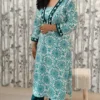 Nine2Five Teal Print Kurti Pant Set with Appliqué & Kaudi Detailing