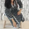 Nine2Five Black & White Handblock Cotton Kurti Pant Set