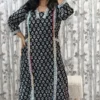 Nine2Five Black & White Handblock Cotton Kurti Pant Set