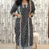 Nine2Five Black & White Handblock Cotton Kurti Pant Set