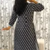 Nine2Five Black & White Handblock Cotton Kurti Pant Set