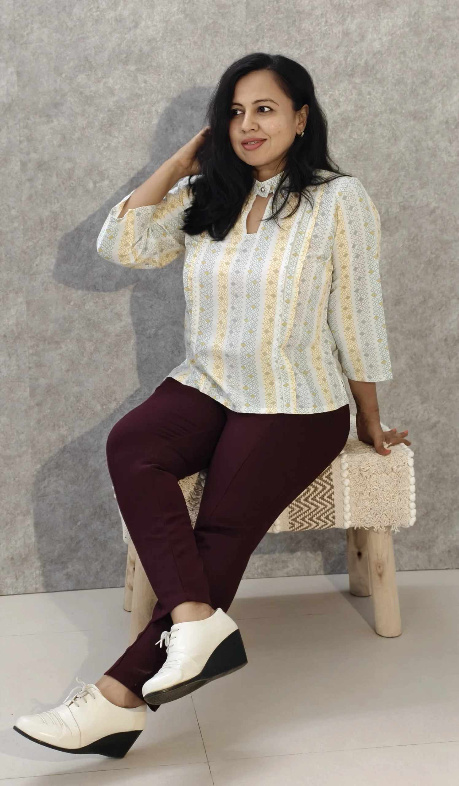 Nine2Five Geometric Print Cotton Top