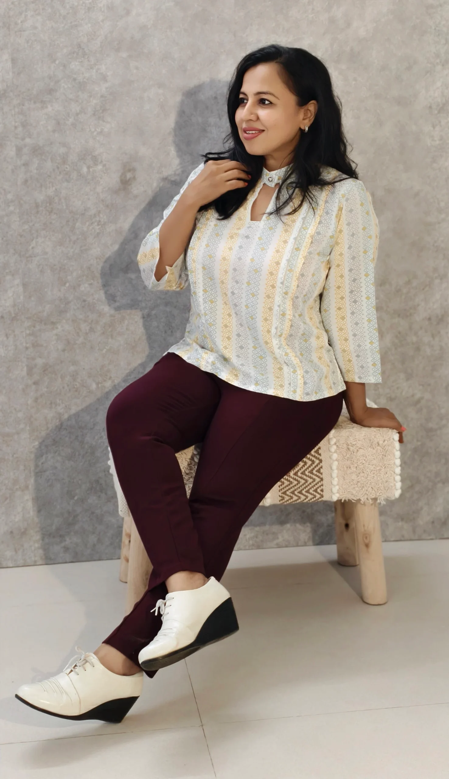 Nine2Five Geometric Print Cotton Top