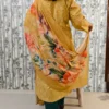 Mustard Muslin Kurti Dupatta Set with Placement Print & Delta Pants – 3 Piece Set