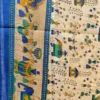 Traditional Kalamkari Art Silk Dupatta – Blue & Mustard Festive Motifs