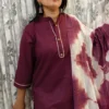 Wine Cotton Kurti Pant Set with Shibori Dupatta – Elegant Everyday Ethnic Wear