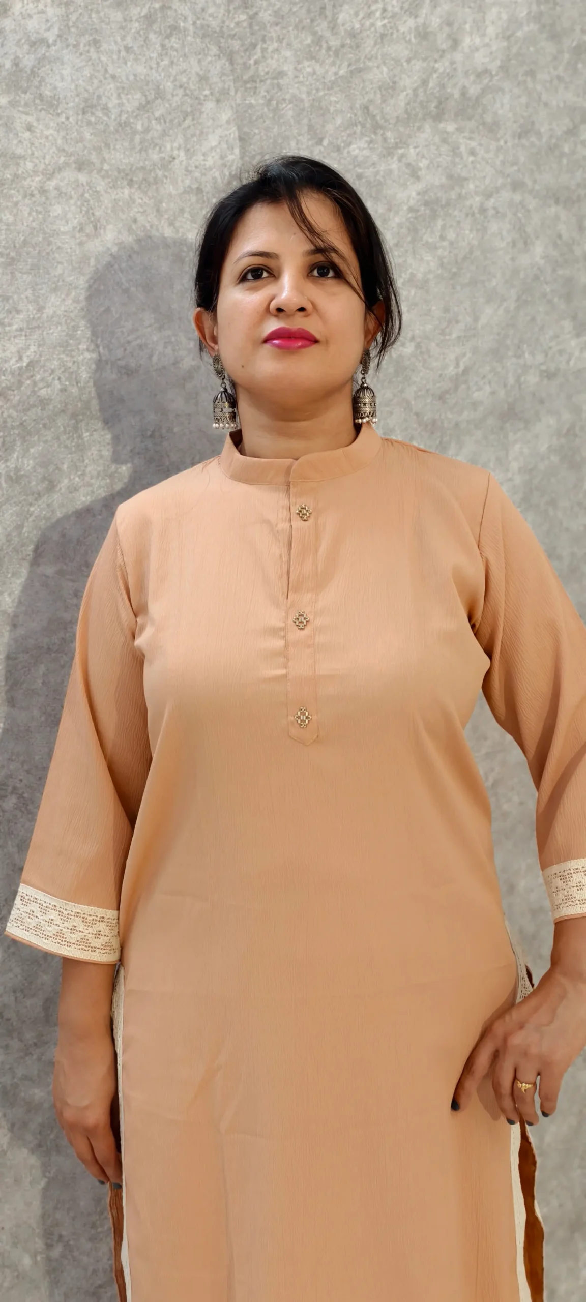 Peach Delta Kurti Pant Set with GPO Lace – Elegant Everyday Ethnic Wear