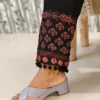 Black Rayon Kurti Pant Set with Border Print & Pom Pom Hem