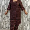 Black Rayon Co-ord Set with Border Accents & Pom Pom Hem
