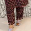 Black Rayon Co-ord Set with Border Accents & Pom Pom Hem