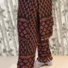 Black Rayon Co-ord Set with Border Accents & Pom Pom Hem