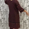 Black Rayon Co-ord Set with Border Accents & Pom Pom Hem