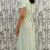 Pastel Green Cross Frilled Midi Dress