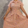 Pastel Pink Printed Cotton Midi Dress