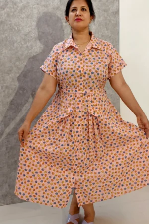 Pastel Pink Printed Cotton Midi Dress
