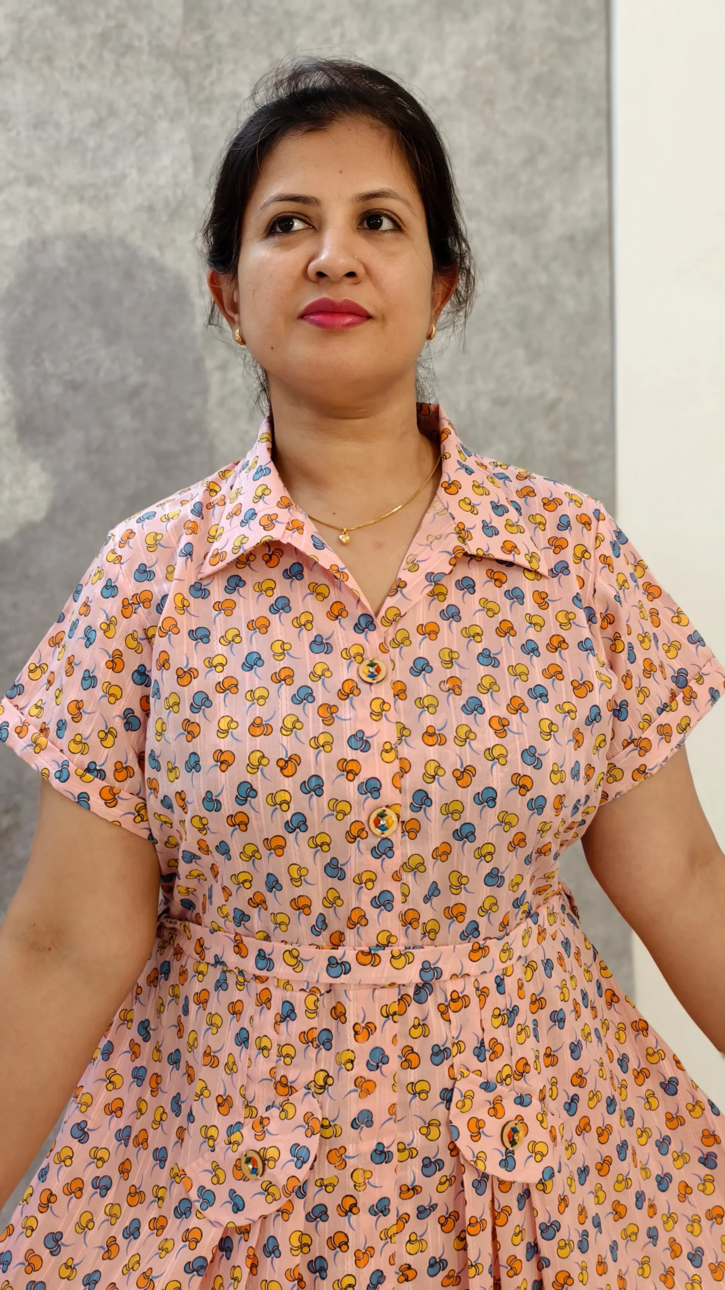 Pastel Pink Printed Cotton Midi Dress