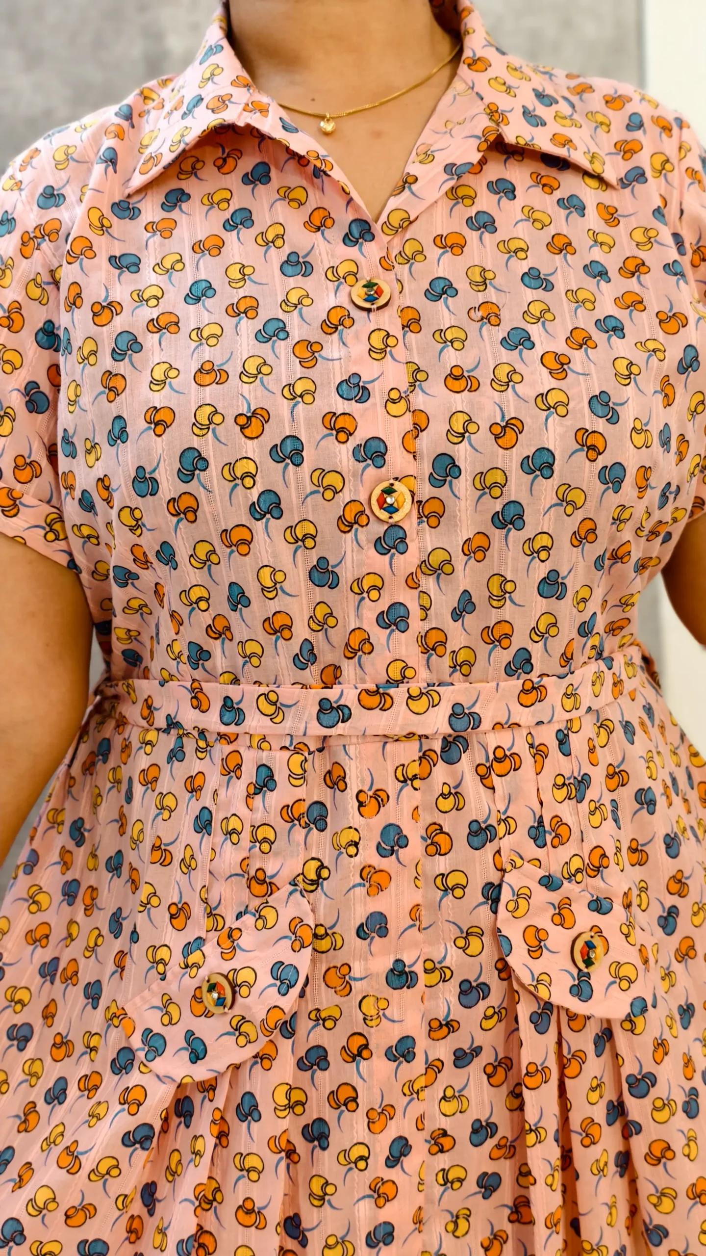 Pastel Pink Printed Cotton Midi Dress