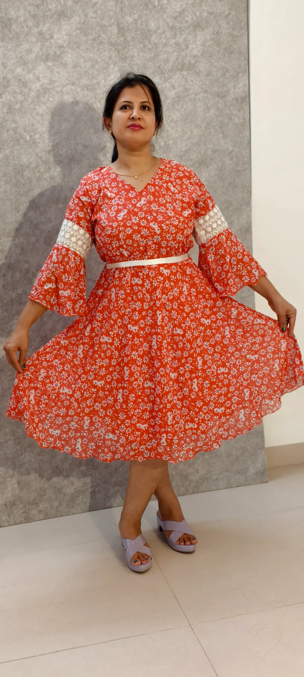 Sunset Bloom Netted Chiffon Dress – Nine2Five Plus