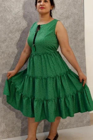 Green Tiered Dress with Tassel Tie-Up