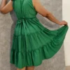 Green Tiered Dress with Tassel Tie-Up