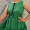Green Tiered Dress with Tassel Tie-Up