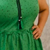 Green Tiered Dress with Tassel Tie-Up