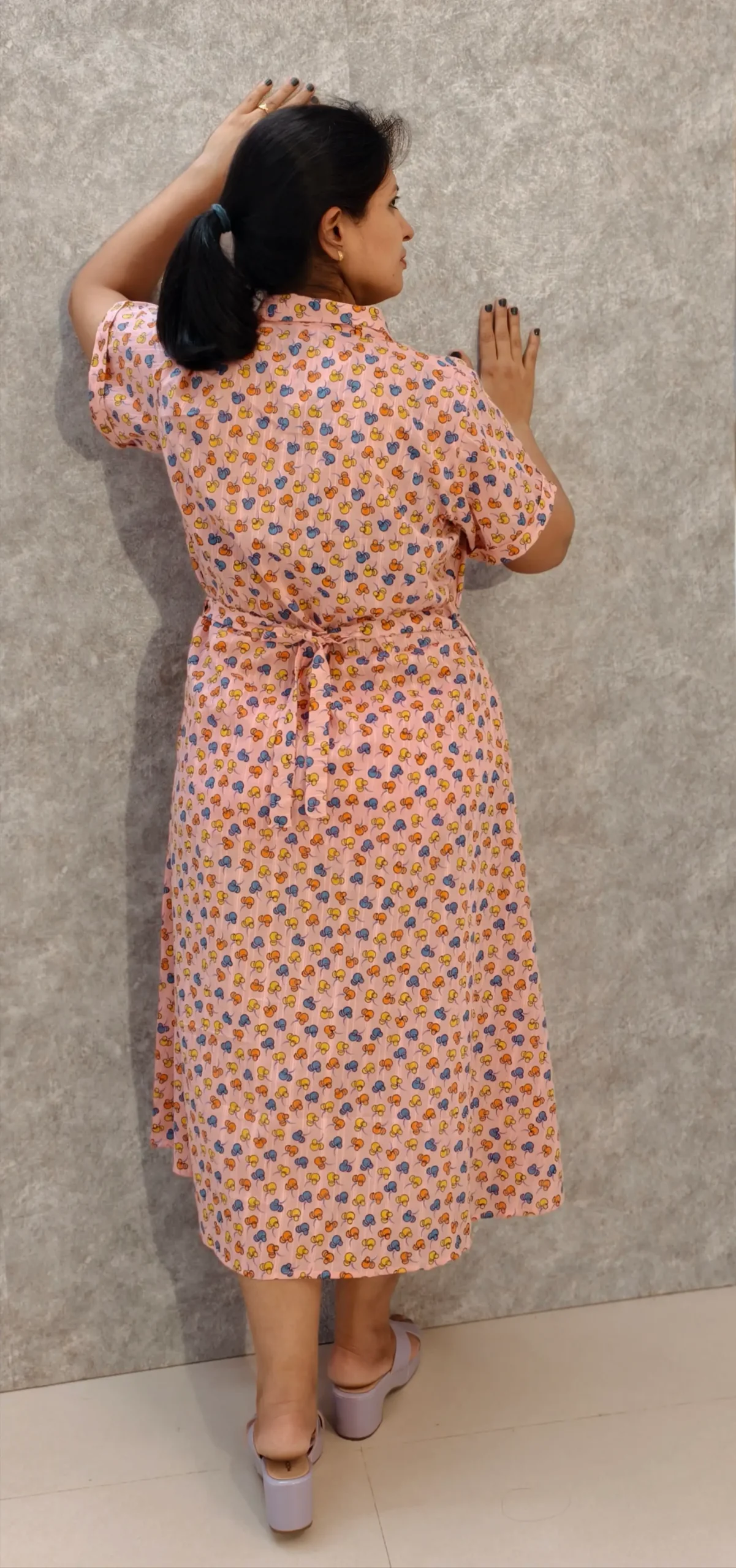 Pastel Pink Printed Cotton Midi Dress