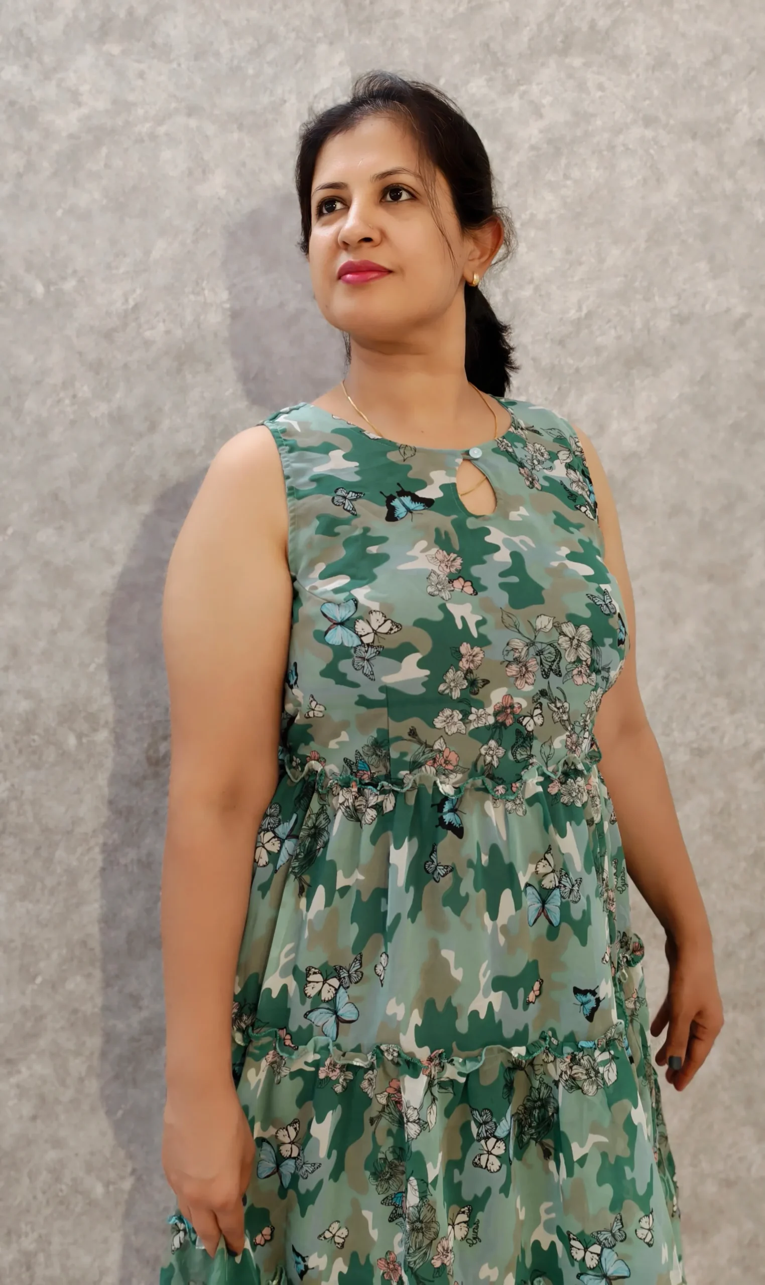 Green Butterfly Tiered Chiffon Dress – Nine2Five Plus
