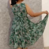 Green Butterfly Tiered Chiffon Dress – Nine2Five Plus