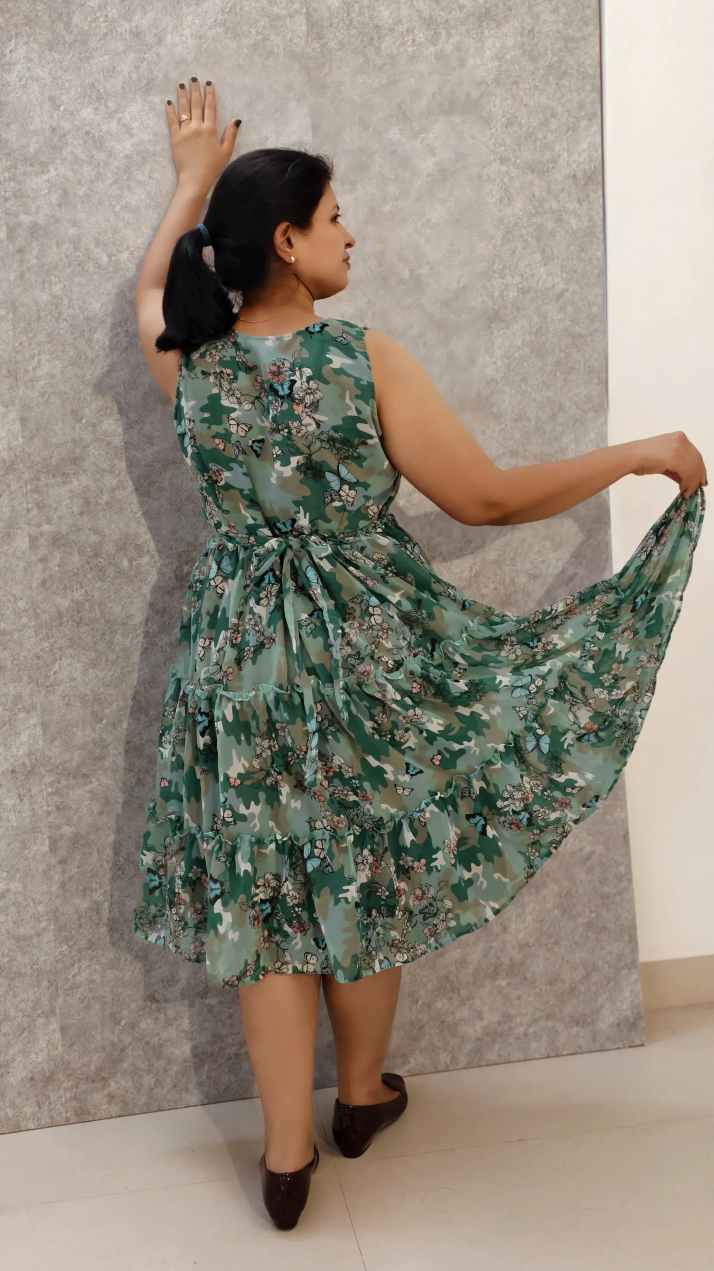 Green Butterfly Tiered Chiffon Dress – Nine2Five Plus