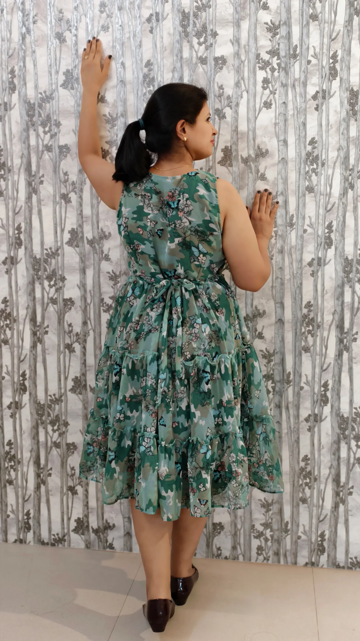 Green Butterfly Tiered Chiffon Dress – Nine2Five Plus