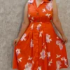 Scarlet Bloom Satin Midi Dress – Nine2Five Plus
