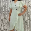 Pastel Green Cross Frilled Midi Dress