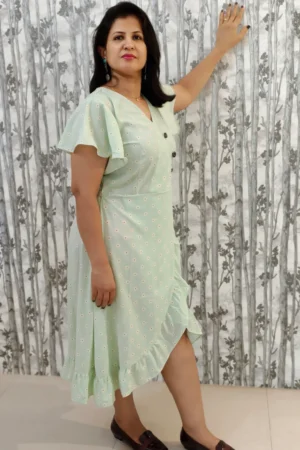 Pastel Green Cross Frilled Midi Dress