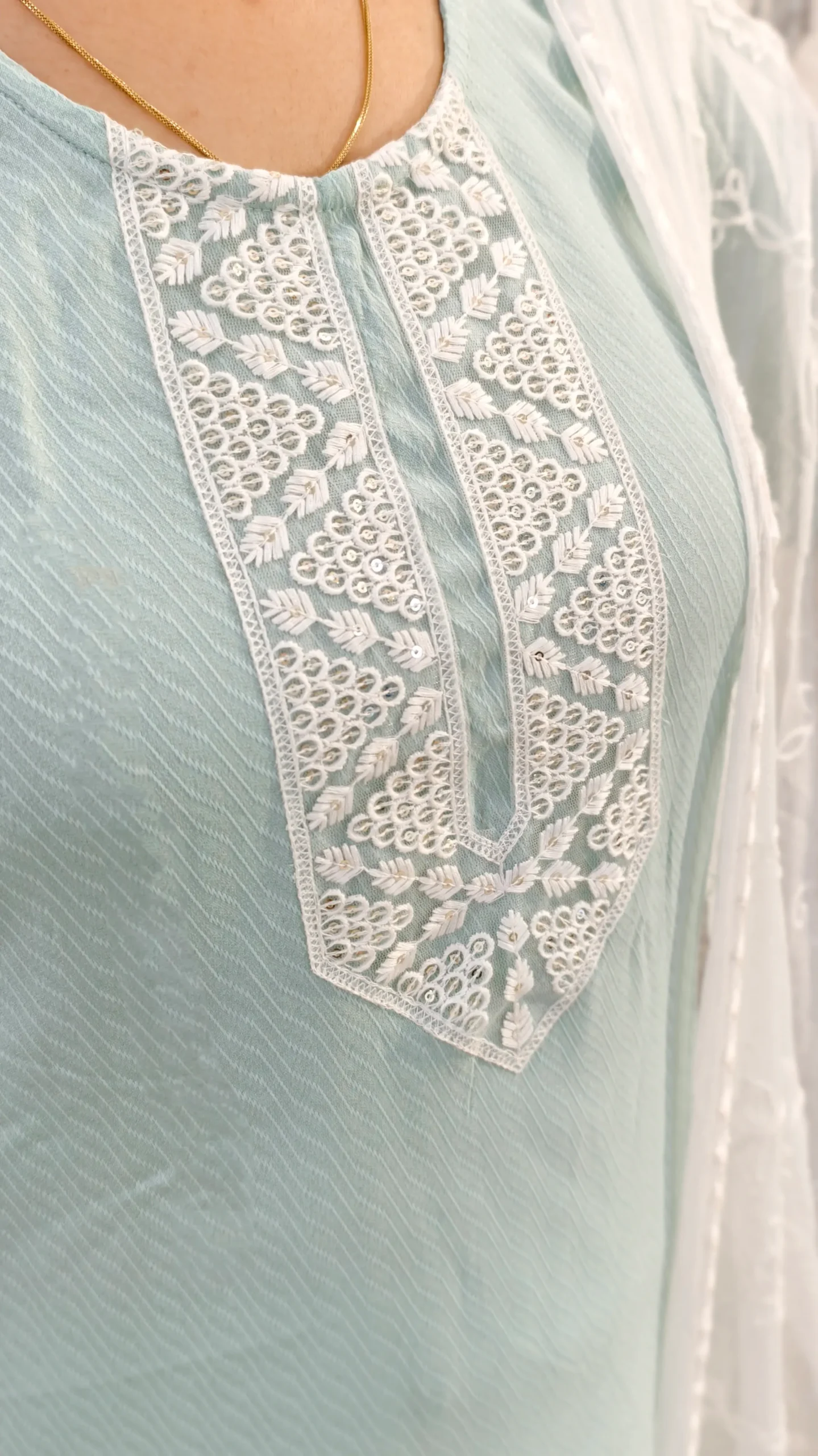 Pastel Green 3-Piece Kurti Set with Chiffon Dupatta – Nine2Five Plus