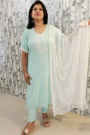 Pastel Green 3-Piece Kurti Set with Chiffon Dupatta – Nine2Five Plus