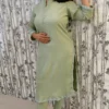Light Green Delta Kurti Pant Co-ord Set with Embroidered Hemline