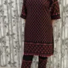 Black Rayon Kurti Pant Set with Border Print & Pom Pom Hem