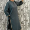 Grey Delta Kurti Pant Set with Lace Hemlines & Pocket