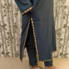 Grey Delta Kurti Pant Set with Lace Hemlines & Pocket