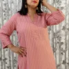 Blush Pink Tip Top Rayon Kurti Pant Set with Kaudi Hem & Metal Accents