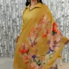 Mustard Muslin Kurti Dupatta Set with Placement Print & Delta Pants – 3 Piece Set