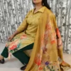 Mustard Muslin Kurti Dupatta Set with Placement Print & Delta Pants – 3 Piece Set