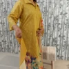 Mustard Muslin Kurti Dupatta Set with Placement Print & Delta Pants – 3 Piece Set