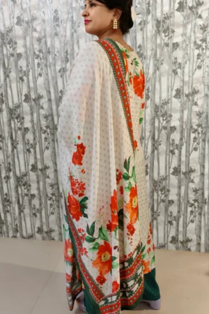 Floral Placement Print Kurta Pant Dupatta Set – Soft Cotton Blend (3-Piece)