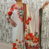Floral Placement Print Kurta Pant Dupatta Set – Soft Cotton Blend (3-Piece)