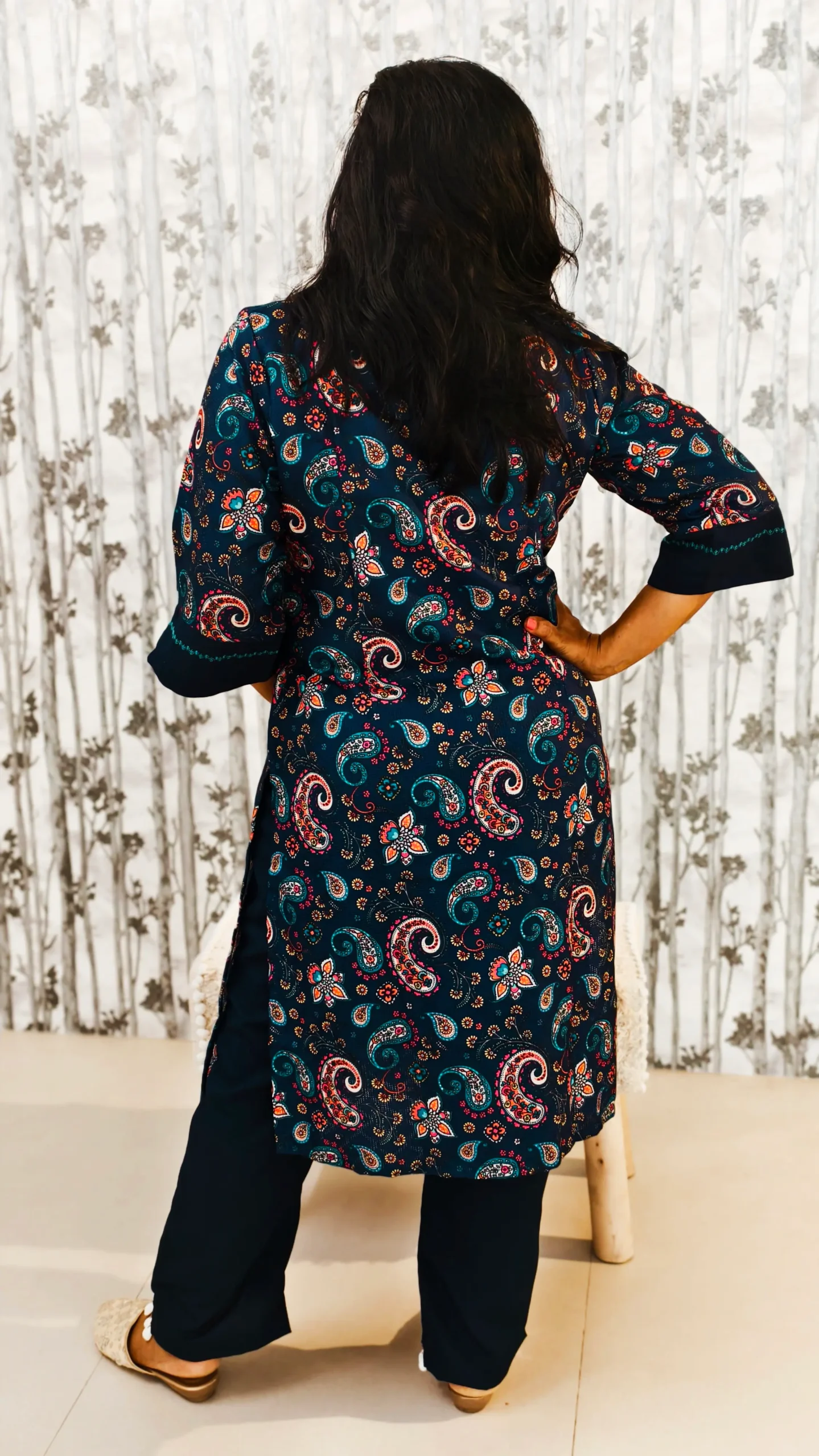 Navy Blue Paisley - Lakhnavi Linen 2-Piece Set