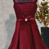 Crepe & Embroidery Net Kids Dress with Bow & Belt