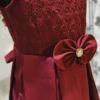 Crepe & Embroidery Net Kids Dress with Bow & Belt